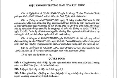 CÔNG KHAI NGÂN SÁCH NHÀ NƯỚC NĂM 2026 TRƯỜNG MN PHÚ PHÚC