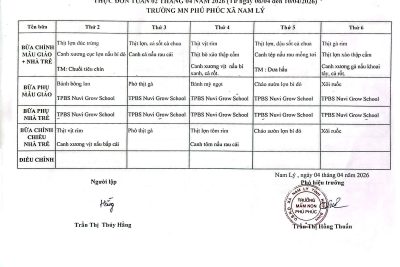 CÔNG KHAI THỰC ĐƠN TUẦN 02 THÁNG 04/2026