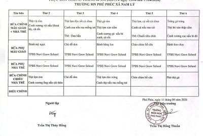 CÔNG KHAI THỰC ĐƠN TUẦN 03 THÁNG 04 (13/04 – 17/04/2026)