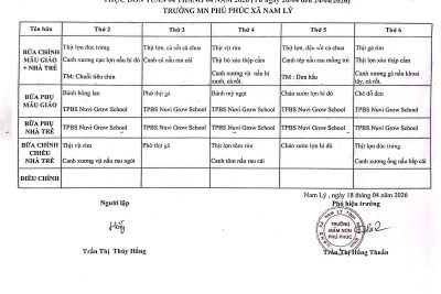 THỰC ĐƠN TUẦN 04 THÁNG 04 NĂM 2026