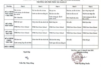 THỰC ĐƠN DINH DƯỠNG TUẦN 01 (THÁNG 02/2026)