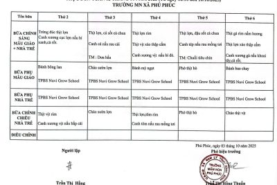 THỰC ĐƠN DINH DƯỠNG TUẦN 02 – THÁNG 10/2025