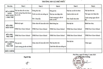 THỰC ĐƠN DINH DƯỠNG TUẦN 02 – THÁNG 11/2025