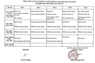 THỰC ĐƠN DINH DƯỠNG TUẦN 02 (THÁNG 12/2025)