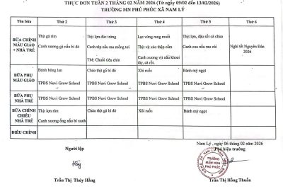 THỰC ĐƠN DINH DƯỠNG TUẦN 02 – THÁNG 02/2026