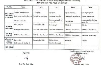 THỰC ĐƠN DINH DƯỠNG TUẦN 02 – THÁNG 03/2026