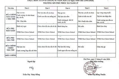 THỰC ĐƠN DINH DƯỠNG TUẦN 03 – THÁNG 01/2026