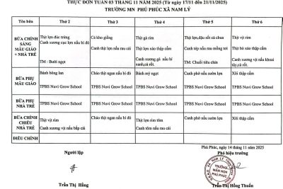 THỰC ĐƠN DINH DƯỠNG TUẦN 3 THÁNG 11