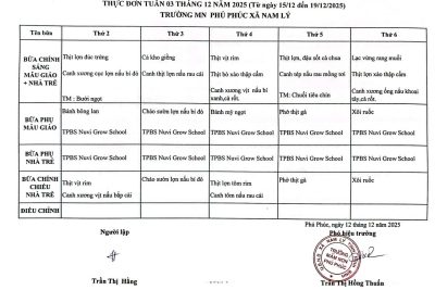 THỰC ĐƠN DINH DƯỠNG TUẦN 3 THÁNG 12