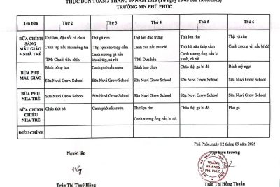 THỰC ĐƠN TUẦN 3 – THÁNG 09/2025 (TỪ 15/09 ĐẾN 19/09/2025)