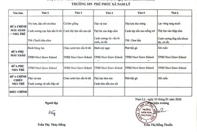 THỰC ĐƠN DINH DƯỠNG TUẦN 4 THÁNG 1