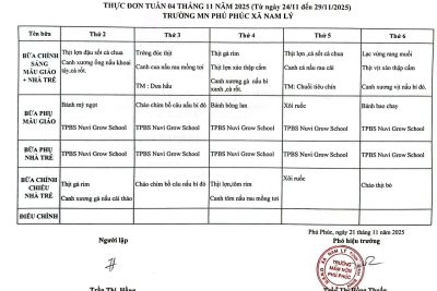 THỰC ĐƠN DINH DƯỠNG TUẦN 4 THÁNG 11