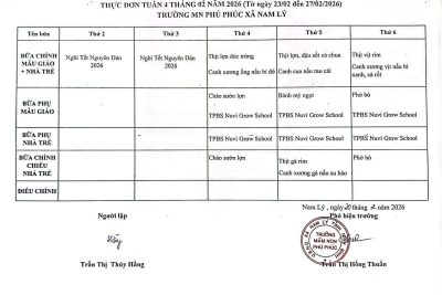 THỰC ĐƠN DINH DƯỠNG TUẦN 4 THÁNG 2