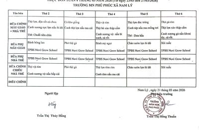 THỰC ĐƠN DINH DƯỠNG TUẦN 4 THÁNG 3