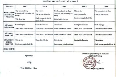 THỰC ĐƠN DINH DƯỠNG TUẦN 02 THÁNG 05/2026