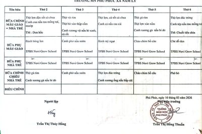 THỰC ĐƠN DINH DƯỠNG TUẦN 03 THÁNG 05/2026